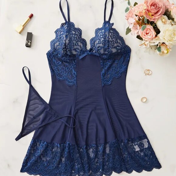 Other - Medium - Hot Solid Contrast Lace Dress, V Neck, Bow, Cami, Baby doll # 074NB